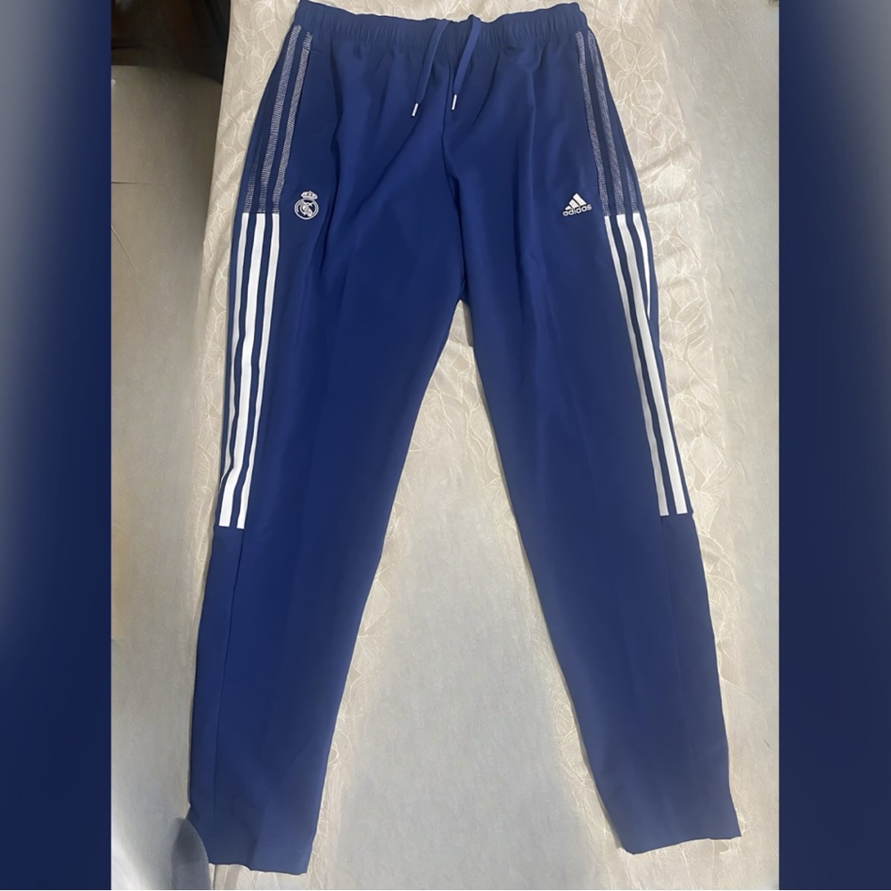 Adidas Real Madrid Royal Blue Men's Joggers with White Stripes